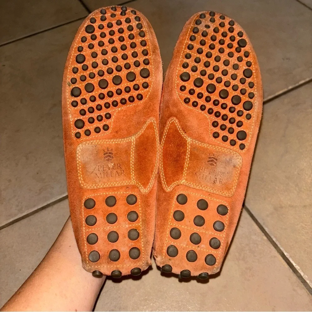 Peter Millar Orange Suede Penny Driver Loafers
